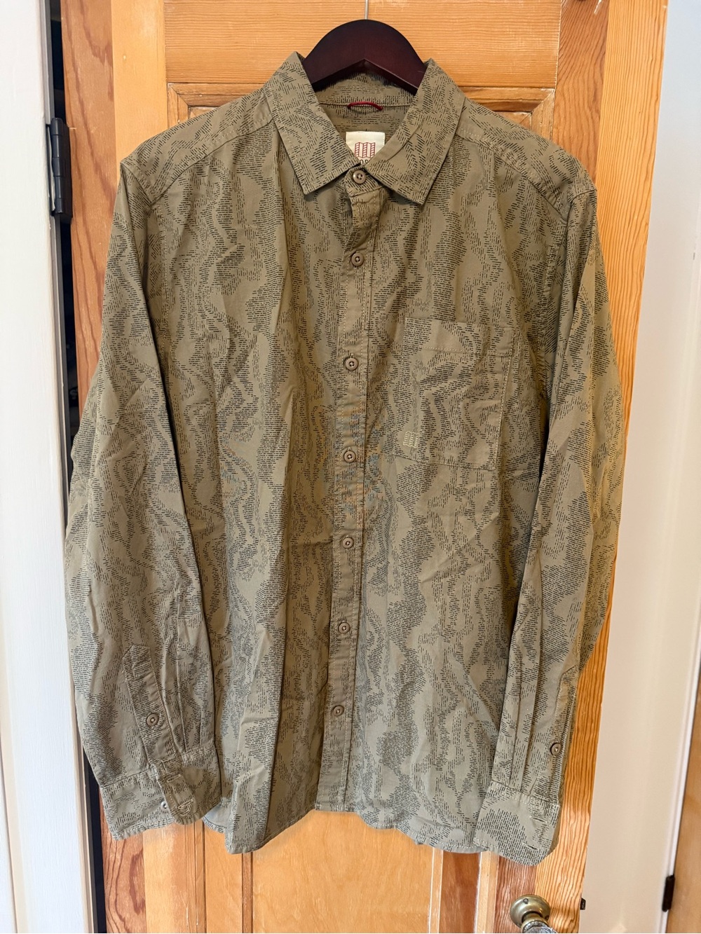 Topo Designs Mens XL Olive Green Patterned Button-Down Shirt